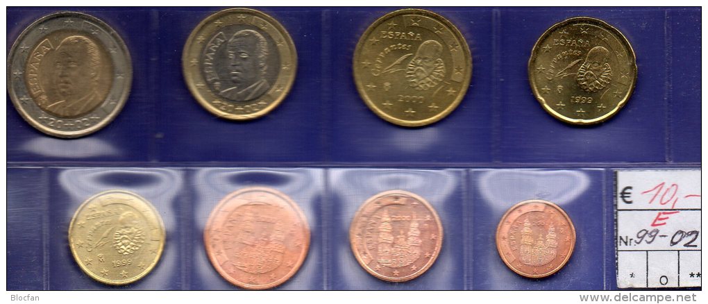 Mix-set Spanien EURO 1999-2002 Prägeanstalt Madrid Stg. 20€ Stempelglanz Staatlichen Münze SPAIN 1C.- 2€ Coins Of ESPANA - Colecciones