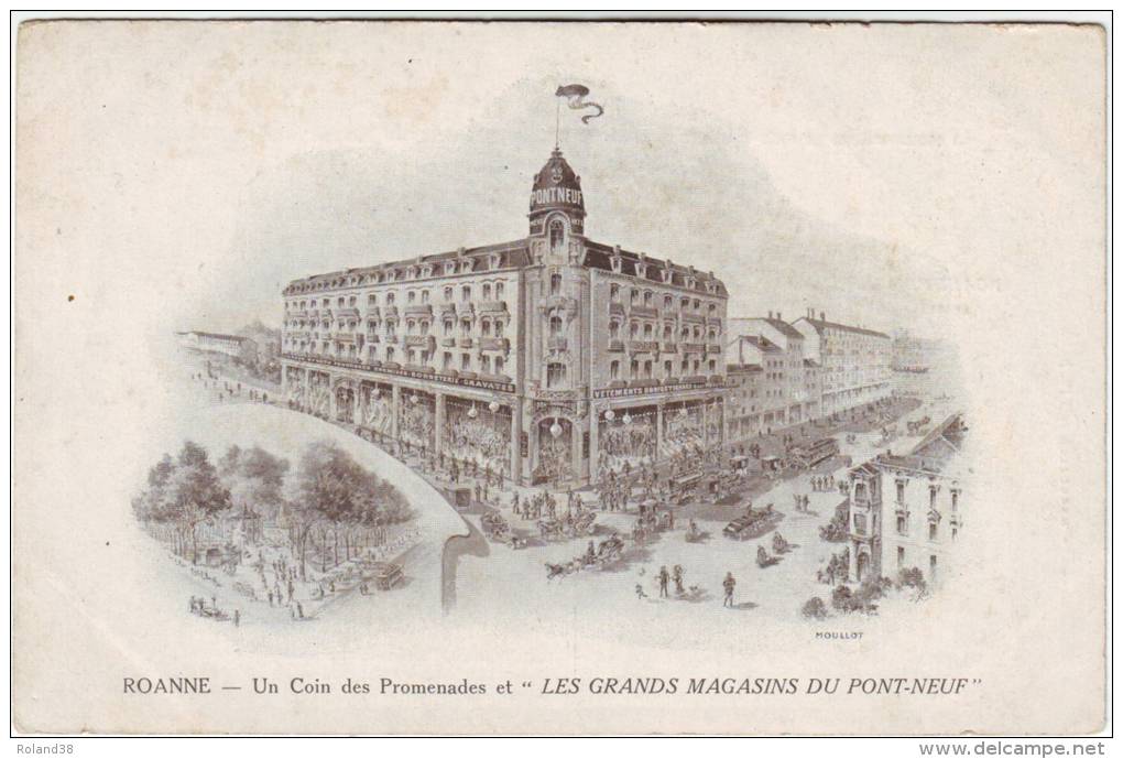 42 Roanne Un Coin Des Promenades Et "les Grands Magasins Du Pont Neuf" - Roanne