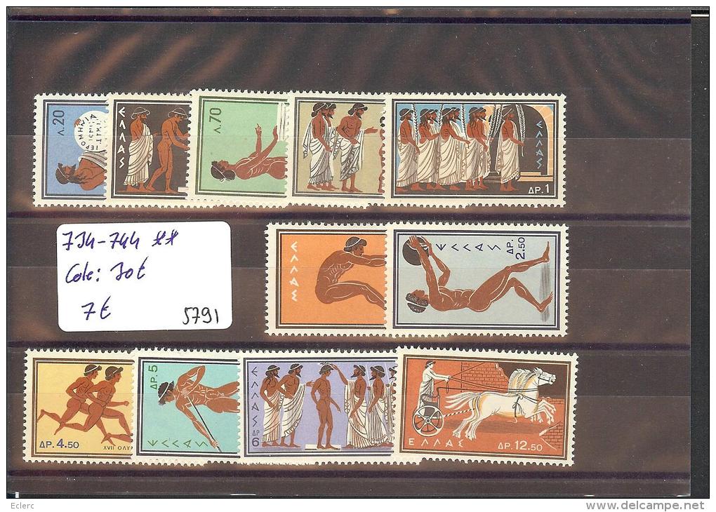 GRECE -  No Michel 734-744  ** ( MNH - SANS CHARNIERE )   -    Cote: 30 € - Nuevos