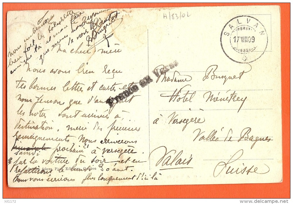 BSA-19 Salvan Et Dent De Morcles. JJ 1981. Cachet Salvan 1909 + Linaire "France Au Verso" Envoyé Vers Versegères Bagnes - Bagnes