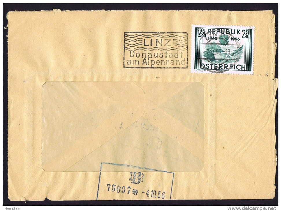 1956  10è Ann De La Libération  MiNr 1016  Oblit. Illustrée &laquo;Linz Donaustadf Am Alpenrand&raquo; - Covers & Documents