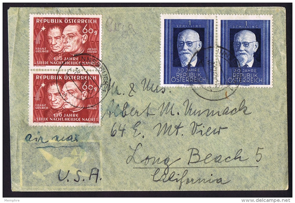 1948 &laquo;Stille Nach, Heilige Nacht&raquo; Liedes MiNr X2 FDC + 927 X2 Luftbrief Nach USA - FDC