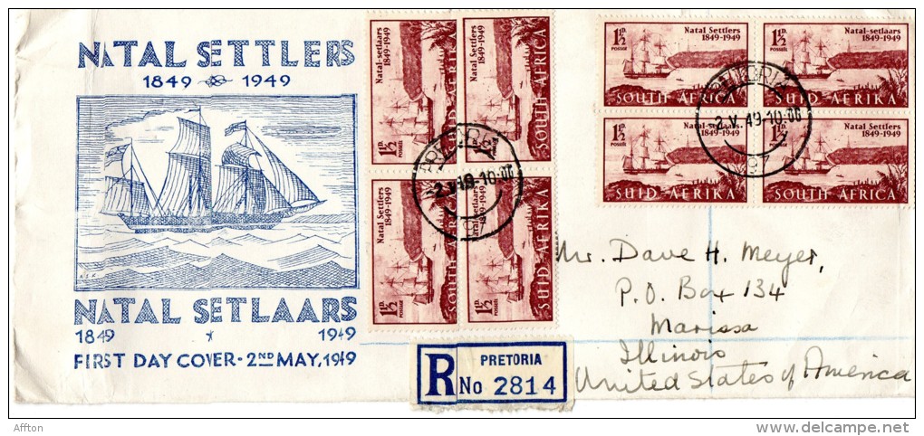 South Africa 1949 FDC Mailed To USA - FDC