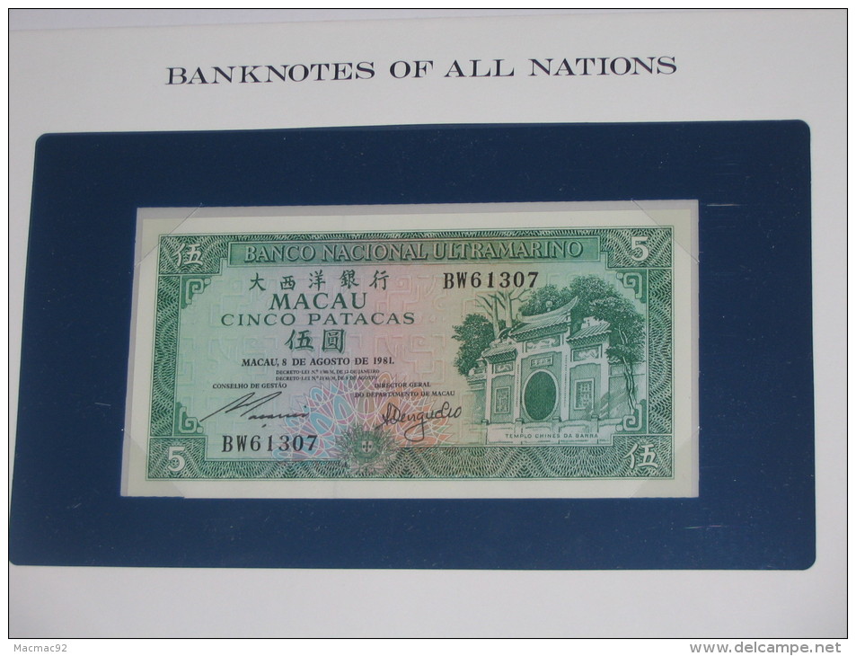 5 Cinco Patacas - Banco Nacional Ultramarino - MACAO  - Billet Neuf - UNC  !!! **** ACHAT IMMEDIAT *** - Macau