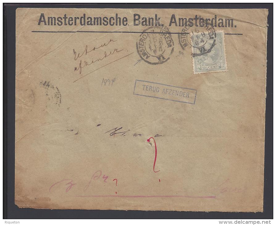 PAYS - BAS - 1894 -  LETTRE DE L´ AMSTERDAMSCHE BANK A DESTINATION DE CHARENTON - FR -  CACHETS AU VERSO - - Brieven En Documenten