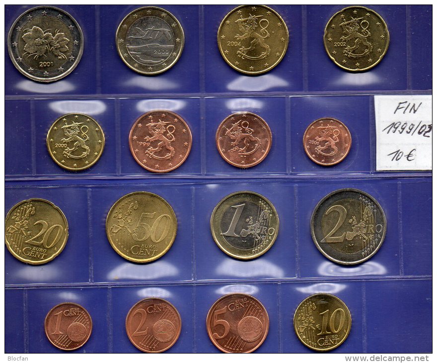 Mix-set EURO-Einführung Finnland 1999-2002 Prägeanstalt Helsinki Stg 21€ Staatlichen Münze 1C.- 2€ With 8 Coins Of Soumi - Finnland