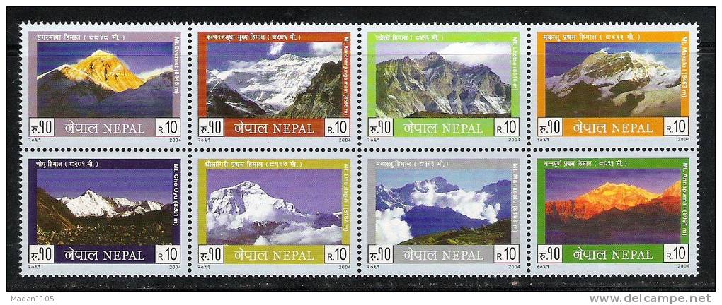 NEPAL 2004 Mountains, Mountain  Serie,. Yvert 754-61,  8v Complete Set Se-tenant, MNH(**). - Altri & Non Classificati