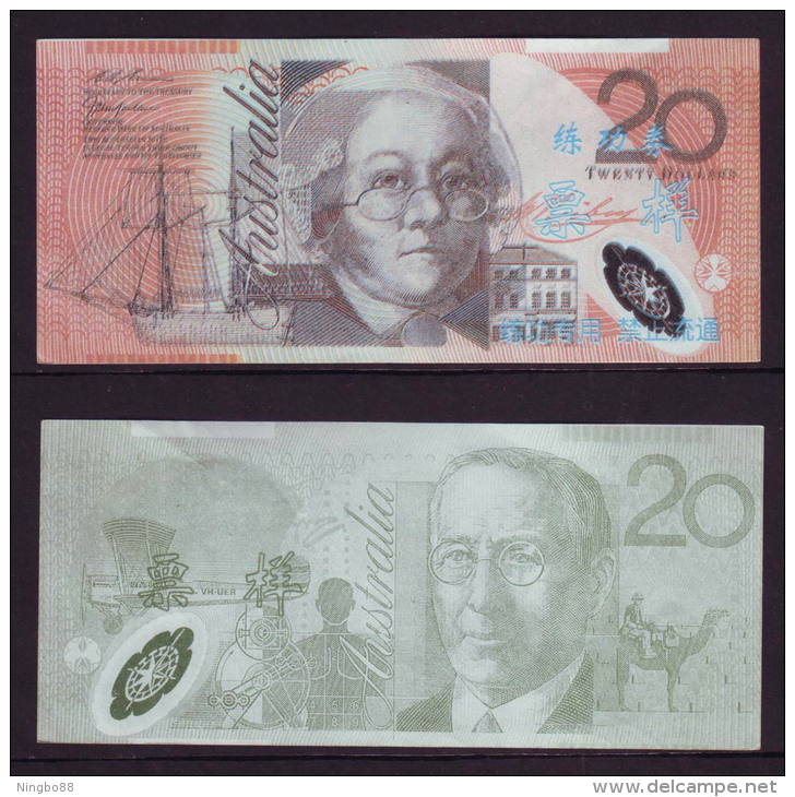 (Replica)BOC (bank Of China) Training/test Banknote,AUSTRALIA B-3 Series 20 Dollars Note Specimen Overprint,used - Fakes & Specimens