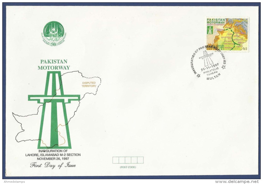 PAKISTAN 1997 MNH S.G 1029 FDC FIRST DAY COVER TRANSPORT MOTORWAY PROJECT, LAHORE - ISLAMABAD SECTION, ROADWAY - Pakistan