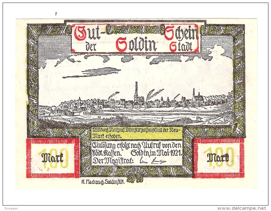 Notgeld Soldin   1 Mark     Mai/1921    1235.1 /2 - [11] Emissions Locales