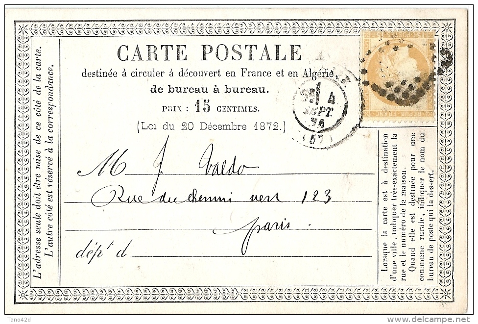 LRD10 - CPO CLICHE 10 ROUBAIX / PARIS 4/9/1874 - Precursor Cards