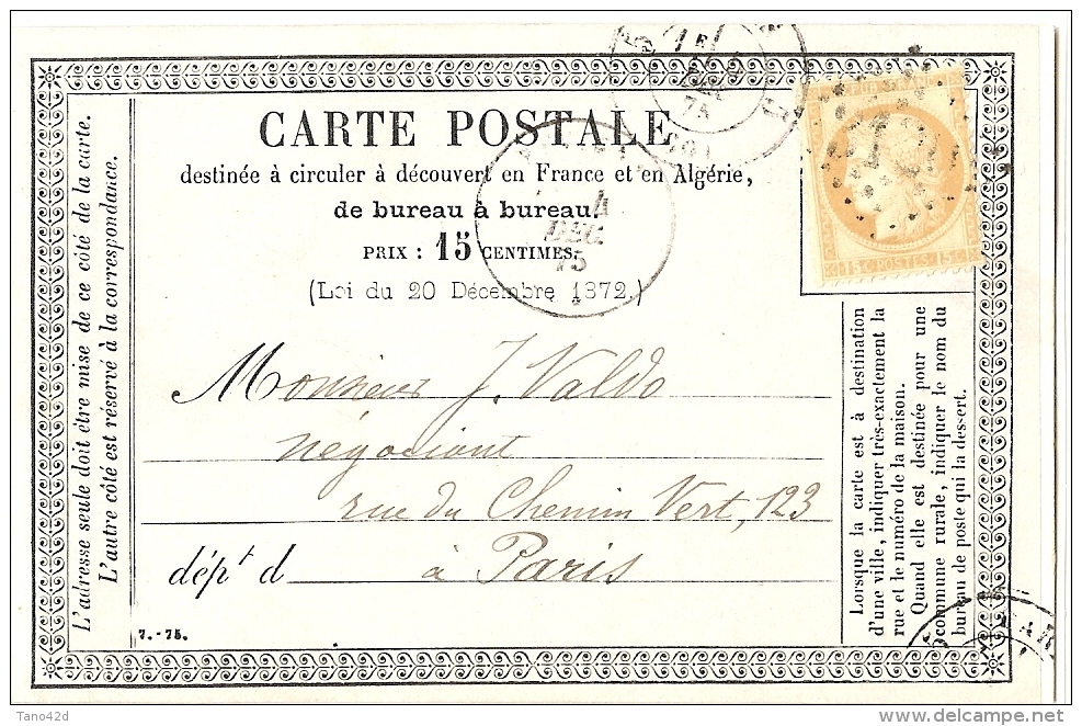 LRD10 - CPO CLICHE 16 REVIGNY / PARIS 4/12/1875 - Vorläufer