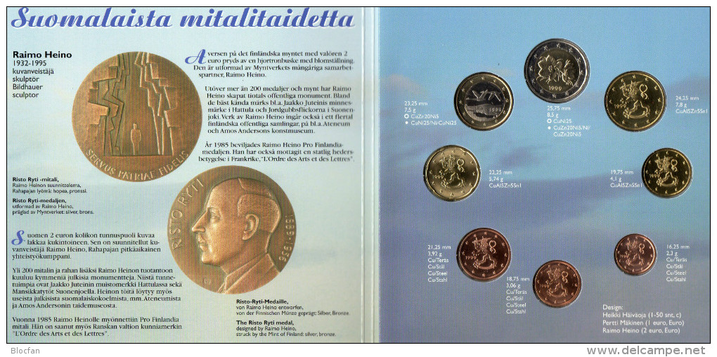 Blister EURO Finnland 1999 Prägeanstalt Helsinki Stg. 44€ Von R. Heino Stempelglanz Staatlichen Münze Set Coins Of Soumi - Finlandía