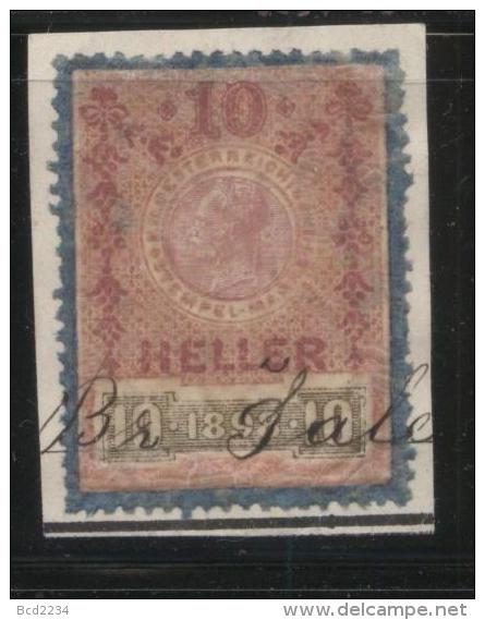AUSTRIA KAISER FRANZ JOZEF I 1898 10 HELLER 10H MAGENTA & BLUE AUSTRIAN GENERAL DUTY REVENUE BAREFOOT 410 STEMPELMARKE - Revenue Stamps