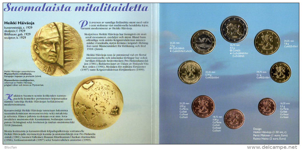 Blister EURO Finnland 2000 Prägeanstalt Helsinki Stg. 51€ Von Häiväoja Stempelglanz Staatlichen Münze Set Coins Of Soumi - Finland