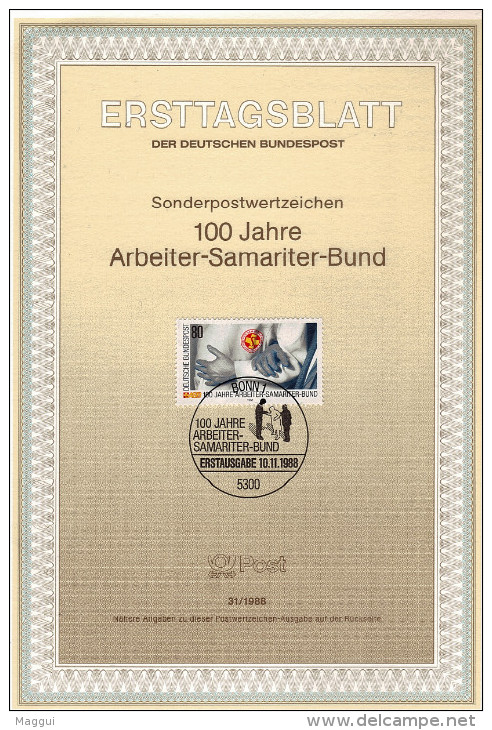 ALLEMAGNE  Notice 1er Jour 1988   Abeiter Samariter Bund Secourisme Au Travail - First Aid