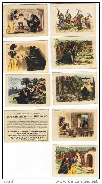 Chromo -Vignette CHOCOLAT-MENIER. - BLANCHE-NEIGE Et Les SEPT NAINS. Lot De 9 Vignettes - Menier