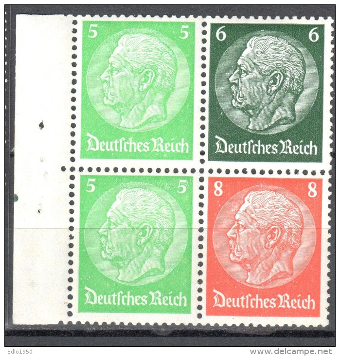 Deutsches Reich Zusammendruck Mi ½ H - Blatt 92 ** Viererblock - Siehe Scan - Cuadernillos