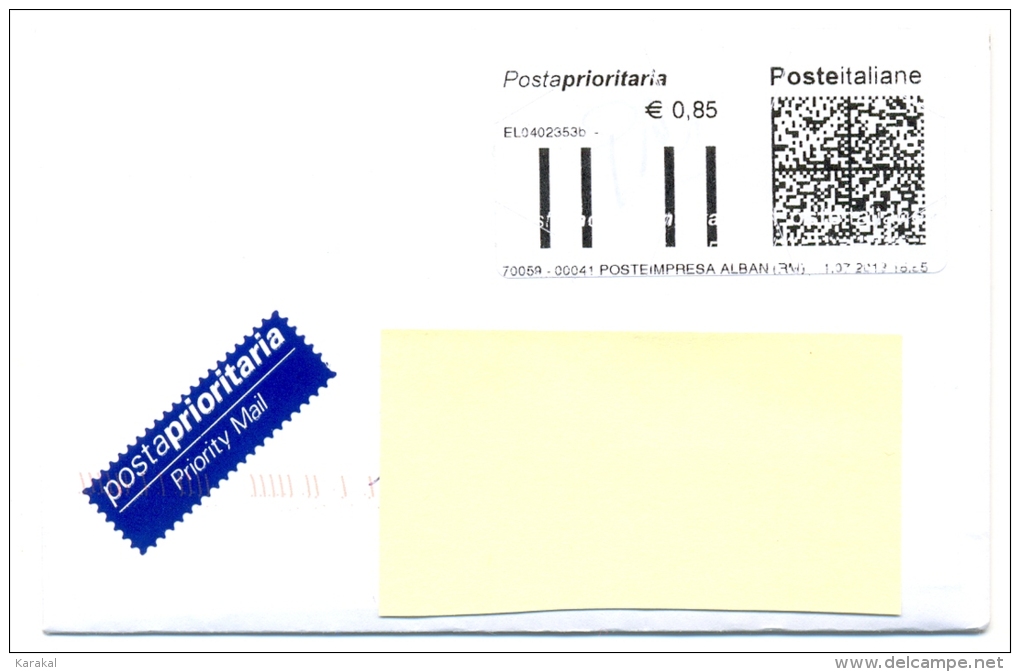 Italy Italia Italie ATM Vignette On Envelope From Albano To Belgium 1 July 2013 - 2011-20: Gebraucht