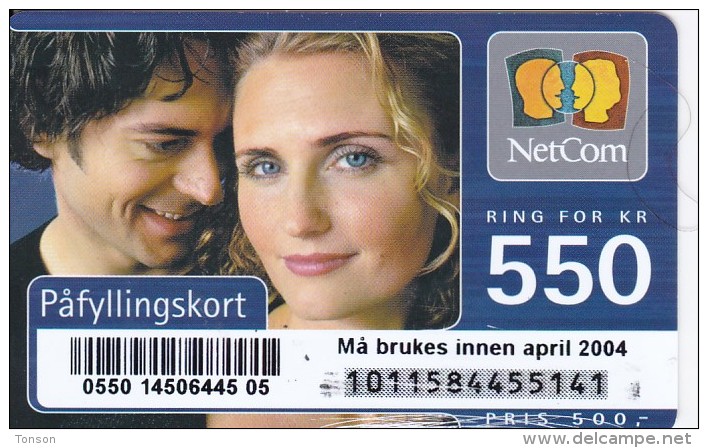 Norway, 550 Kr, NetCom Påfyllingskort,  2 Scans.   Expiry April 2004 - Norvegia