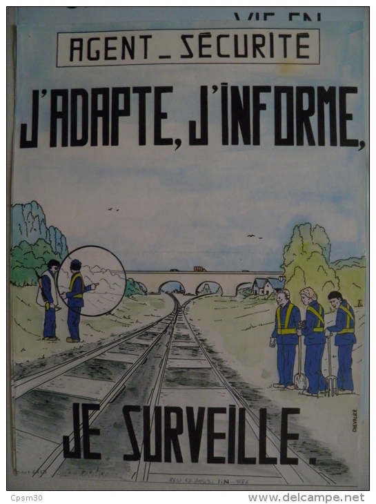 Affiche SNCF De Sécurité - 68 - Agent-Sécurité; J'adapte; J'informe; Je Surveille (la Voie; Le Train) - Railway