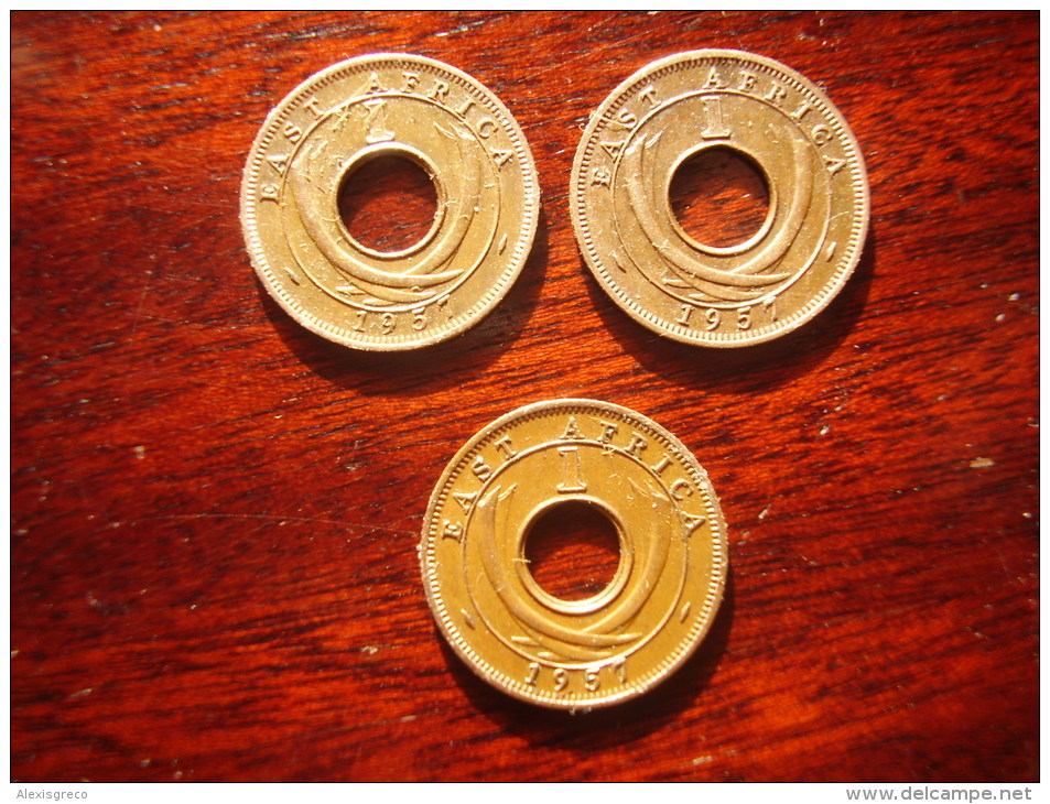 BRITISH EAST AFRICA THREE USED ONE CENT COINS BRONZE Of 1957 - ONE Of EACH MINT USED. - Afrique Orientale & Protectorat D'Ouganda