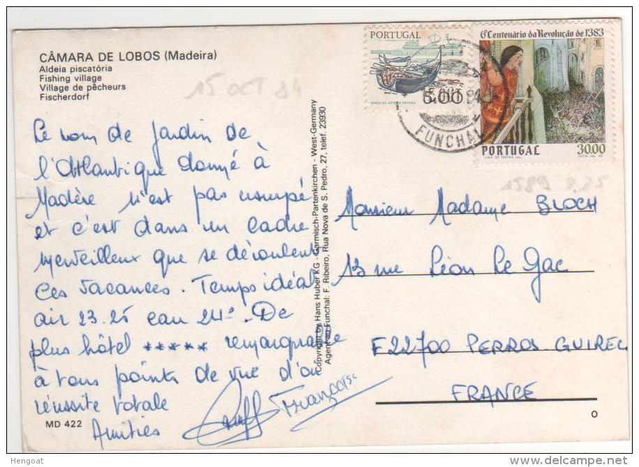 Beau Timbre Yvert N° 1589 + Complément / Carte Postale ( Pli Coté Gauche) Du 15/10/84 De Funchal Pour La France - Lettres & Documents