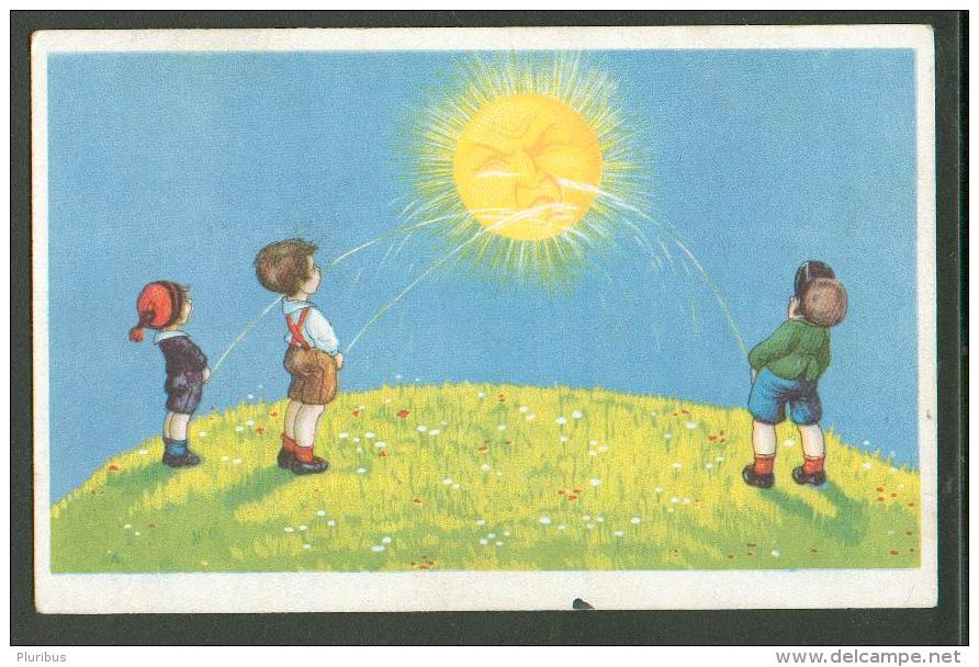 BOYS  PISSING ON SUN  ,  OLD POSTCARD, 0 - Humorous Cards