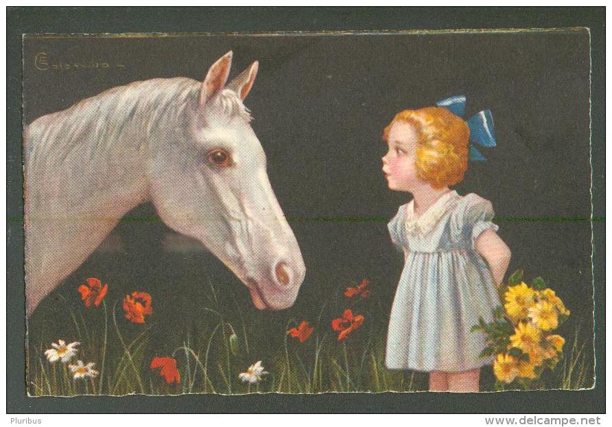 ITALY   GIRL  AND  HORSE , COLOMBO  ,  OLD POSTCARD, 0 - Colombo, E.