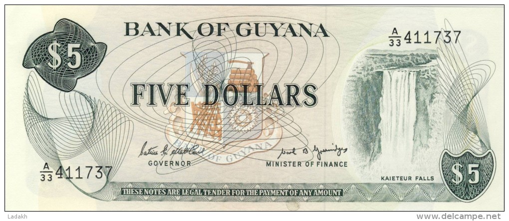 BILLET # GUYANE # 5 DOLLARS  # PICK 22 A  #  NEUF # TYPE 1966 # - Guyana