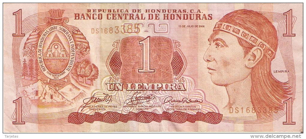 BILLETE DE HONDURAS DE 1 LEMPIRA AÑO 2006 (BANKNOTE) - Honduras