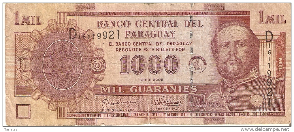 BILLETE DE PARAGUAY DE 1000 GUARANIES DEL AÑO 2005 (BANKNOTE) - Paraguay