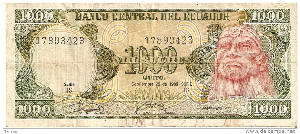 BILLETE DE ECUADOR DE 1000 SUCRES DEL AÑO 1986 (BANKNOTE) - Ecuador