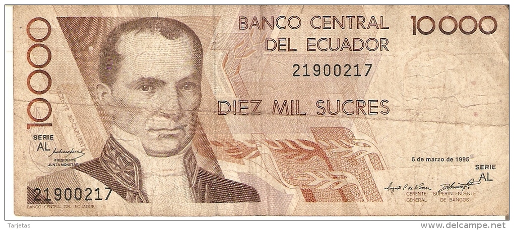 BILLETE DE ECUADOR DE 10000 SUCRES DEL 6 DE MARZO DEL 1995 (BANKNOTE) - Ecuador