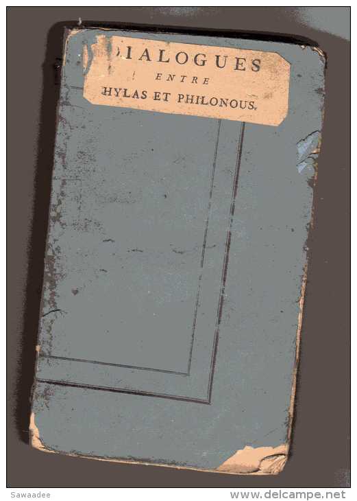 LIVRE - DIALOGUES ENTRE HYLAS ET PHILONOUS -GEORGES BERKELEY - AMSTERDAM - CHEZ BARROIS L'AÎNE - 1785 - THEOLOGIE - 1701-1800