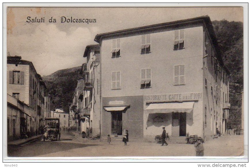 SALUTI DA DOLCEACQUA (IM) - F/P - V: 1919 - VECCHIA AUTO-ANIMATA-BELLA! - RISTORANTE CAFFE' DEI FIORI - Imperia