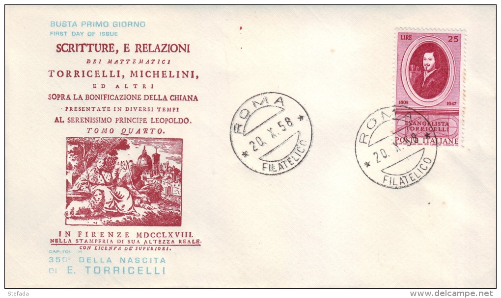 ITALIA 1958 FDC Torricelli  CAPITOLIUM - FDC