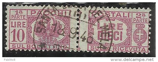 ITALIA REGNO 1946 LUOGOTENENZA PACCHI POSTALI SENZA FASCIO L. 10 TIMBRATO USED - Paketmarken