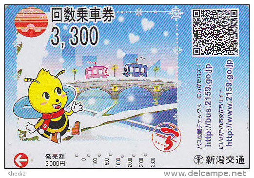 Carte Prépayée Japon -Animal - ABEILLE Pont Bus - BEE Japan Prepaid Card - BIENE Prepaid Karte - 44 - Honingbijen