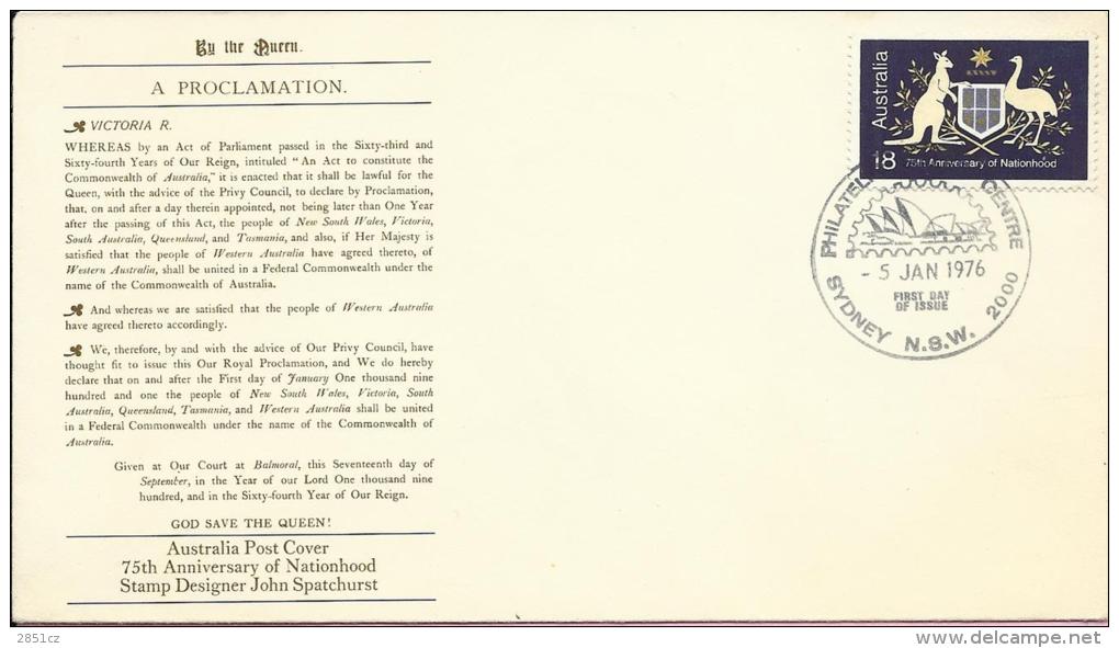 75th Anniversary Of Nationhood / Philatelic Centre, Sydney, 5.1.1976., Australia, Cover - Lettres & Documents