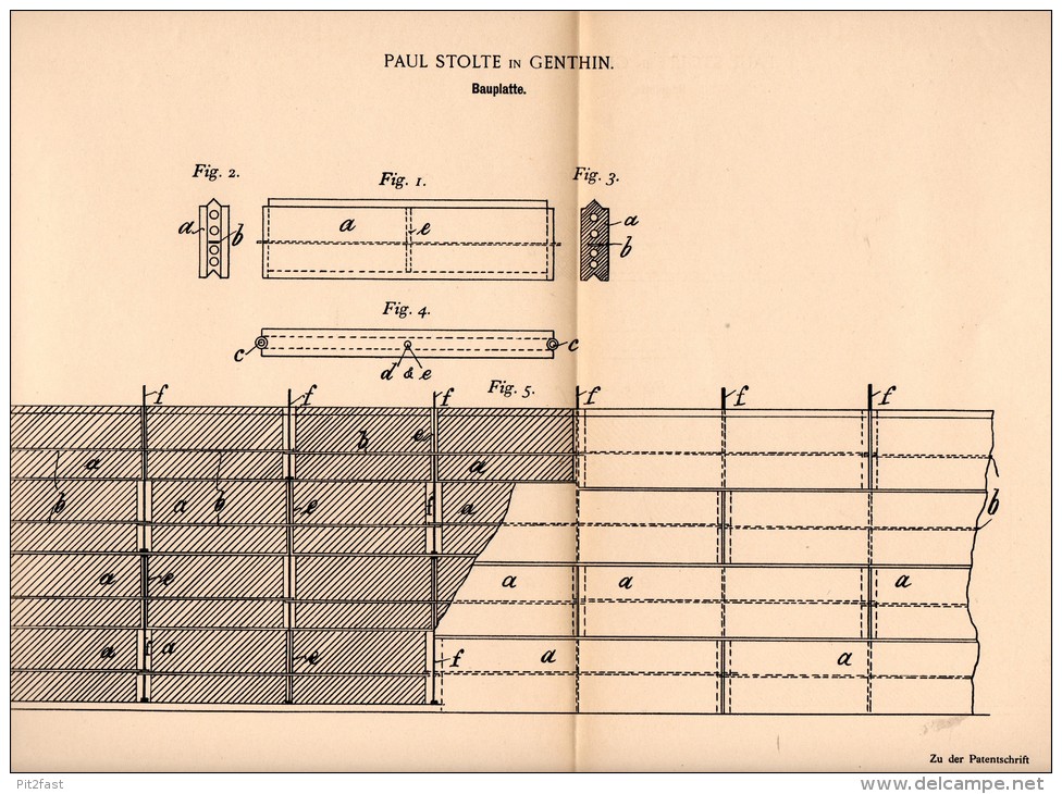 Original Patentschrift - Paul Stolte In Genthin , 1894 , Bauplatte , Hochbau , Bau , Architektur , Maurer !!! - Genthin