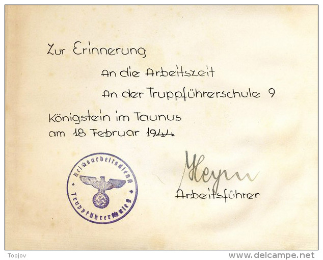 GERMANY -  REICH - WW II  -  LAGER  Im  ARBEIT  No. XXV - KOENIGSTEIN  In TAUNUS + Autogram Truppenfuhrerschule - 1944 - 5. World Wars