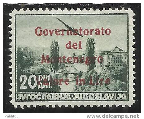 MONTENEGRO 1942 AEREA SOPRASTAMPA ROSSA RED OVERPRINTED AIRMAIL VALORE IN LIRE 20 D MNH FIRMATO SIGNED - Montenegro