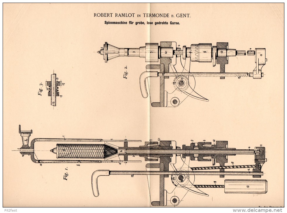 Original Patentschrift - Robert Ramlot In Dendermonde B.Gent , 1895 , Spinnmaschine , Spinnerei , Textilien , Termonde ! - Machines