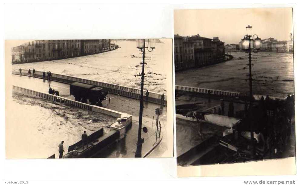 4 FOTOGRAFIE ALLUVIONE 4 NOVEMBRE 1966 , PISA - PONTE DI MEZZO . - Pisa