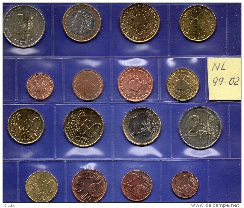 Mix-set EURO-Einführung Niederlande 1999-2002 Stg 24€ Staatlichen Münze Amsterdam Mit 1C.- 2€ With 8 Coins Of Nederlande - 1980-2001 : Beatrix