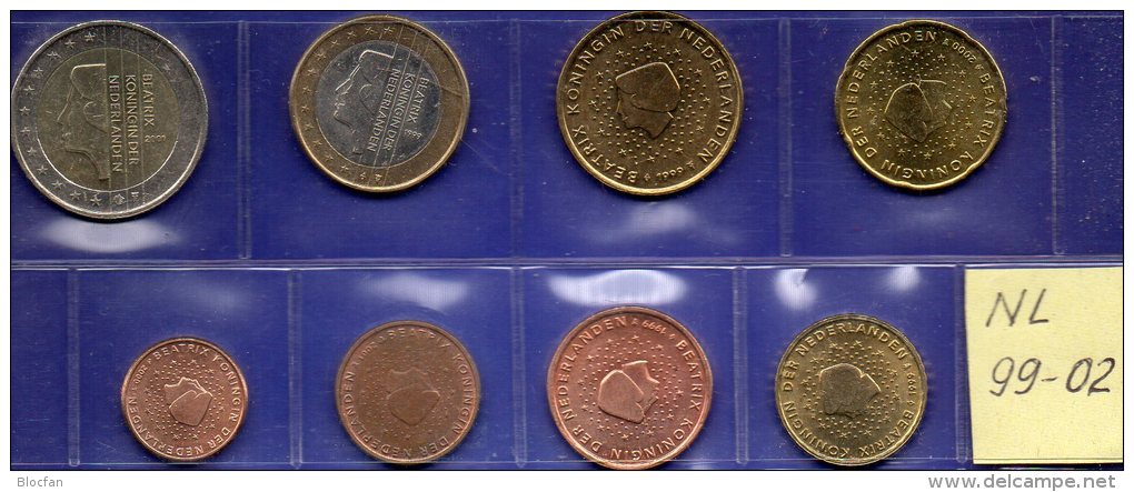 Mix-set EURO-Einführung Niederlande 1999-2002 Stg 24€ Staatlichen Münze Amsterdam Mit 1C.- 2€ With 8 Coins Of Nederlande - 1980-2001 : Beatrix