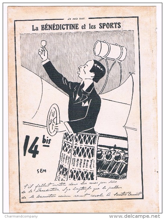 Pub De Presse 1911, Série LA BENEDICTINE Et Les SPORTS,  SANTOS DUMONT - Illustration De SEM - Alcools
