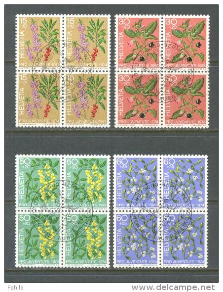 1974 SWITZERLAND PRO JUVENTUTE BLOCK OF 4 MICHEL: 1042-1045 MNH ** CTO - Unused Stamps