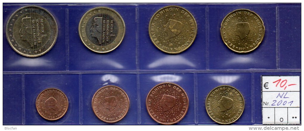 Beatrix Stempelglanz Niederlande EURO-set 2001 Stg 30€ Staatlichen Münze Prägeanstalt Den Haag 1C.-2€ Set Coin Nederland - Netherlands